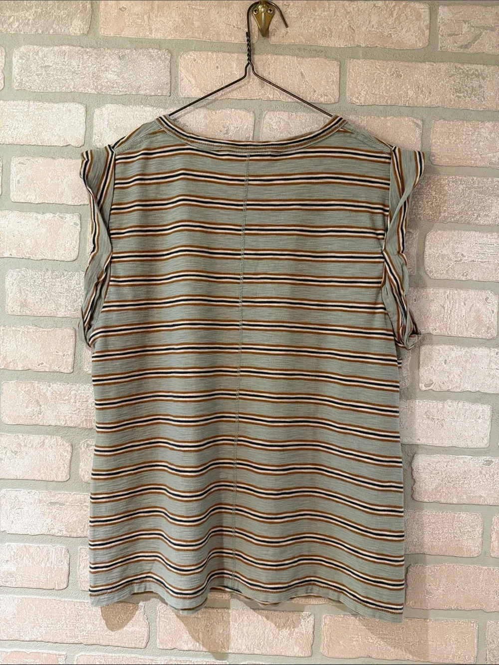 Veronica Beard Dree Muscle Tee Striped Sleeveless Tank in Sage, Cream & Brown - Picture 6 of 6